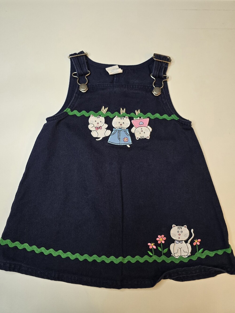 Navy Blue Baby Jumper Dress with Cat Appliques